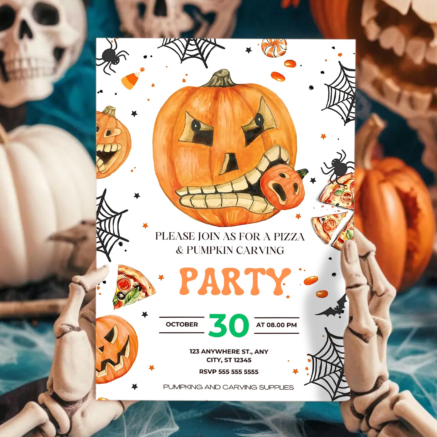 Pumpkin Carving Pizza Party Invitation - CreativeRino