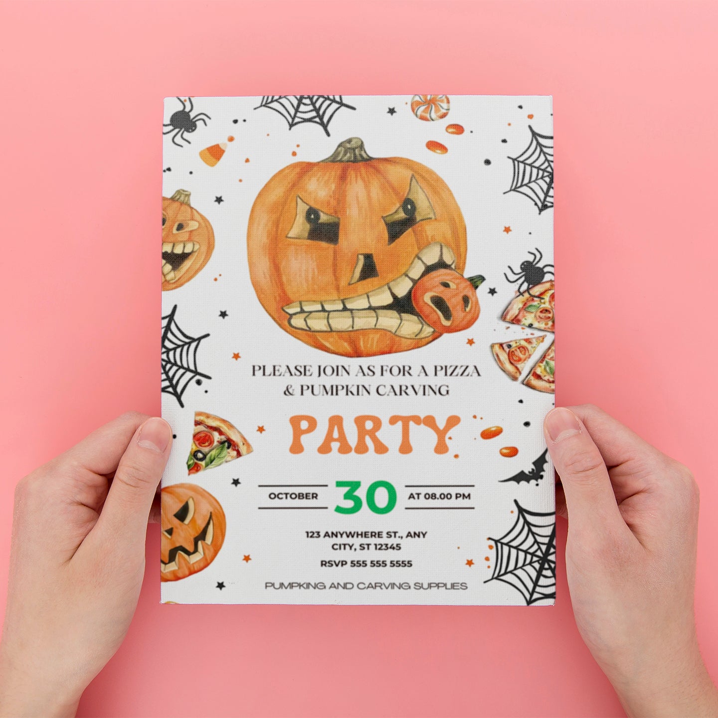 Pumpkin Carving Pizza Party Invitation - CreativeRino