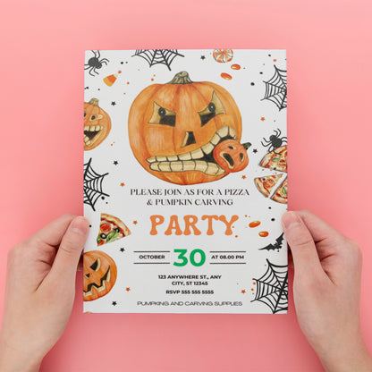 Pumpkin Carving Pizza Party Invitation - CreativeRino