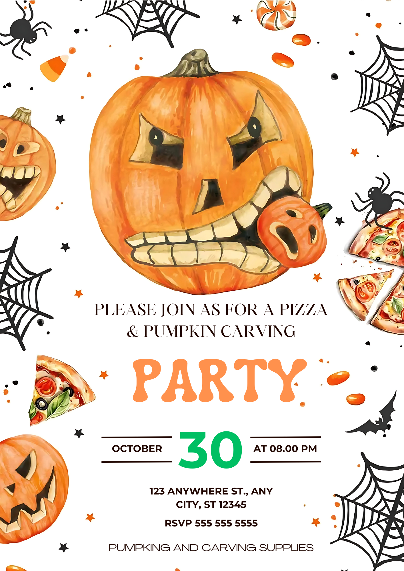 Pumpkin Carving Pizza Party Invitation - CreativeRino