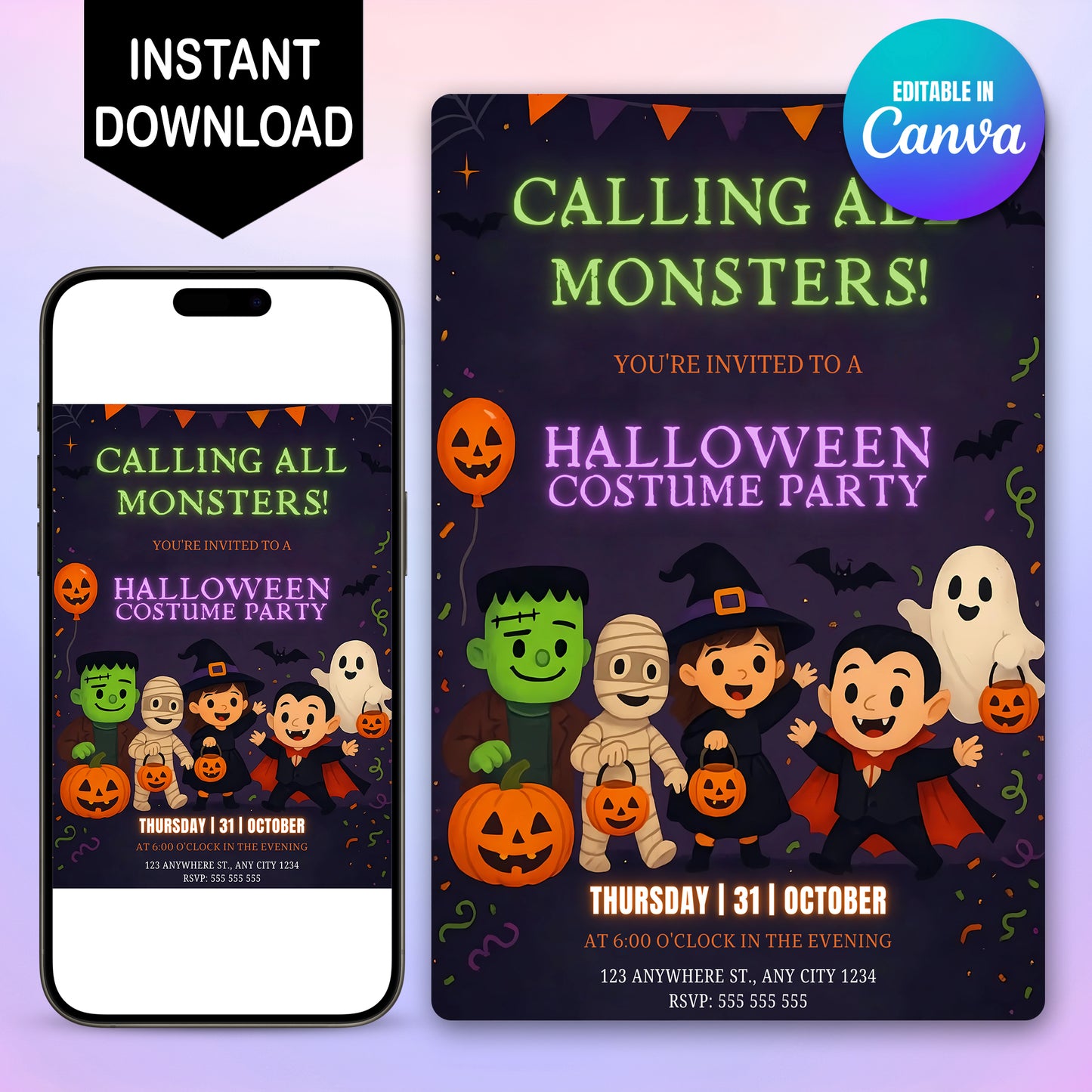 Calling All Monsters Halloween Costume Party Invitation - CreativeRino