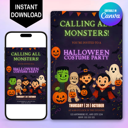 Calling All Monsters Halloween Costume Party Invitation - CreativeRino