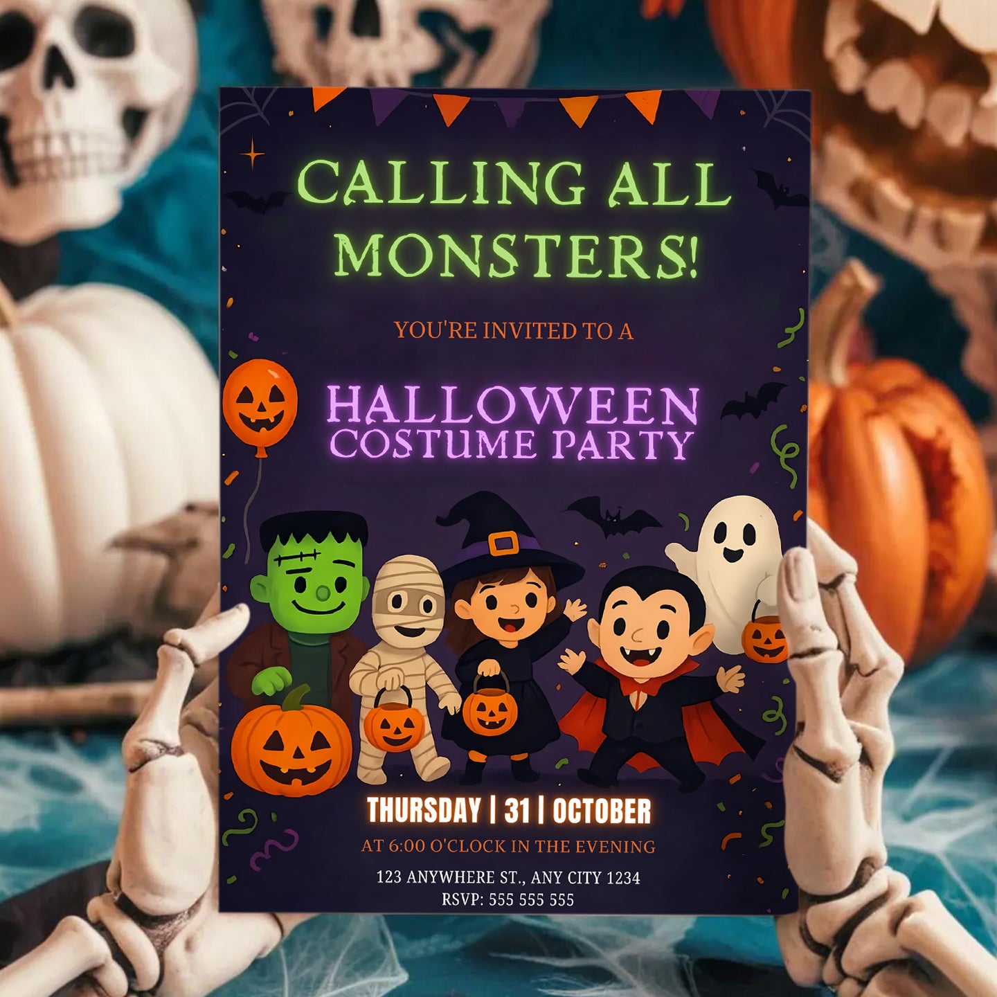 Calling All Monsters Halloween Costume Party Invitation - CreativeRino