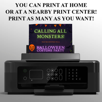 Calling All Monsters Halloween Costume Party Invitation - CreativeRino