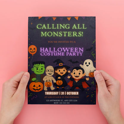 Calling All Monsters Halloween Costume Party Invitation - CreativeRino