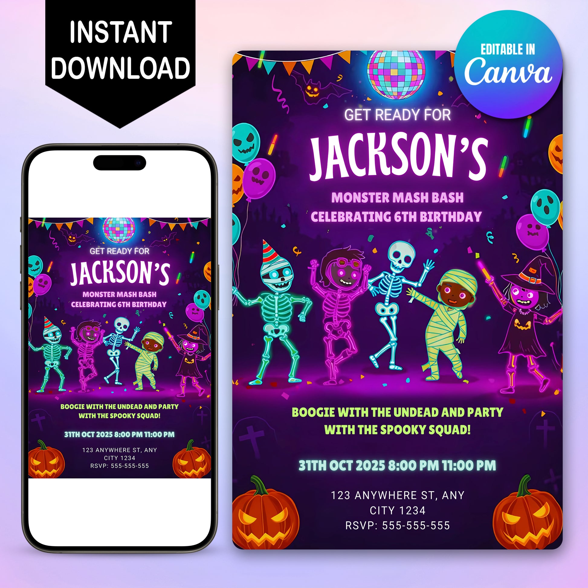 Monster Mash Halloween Birthday Invitation - CreativeRino