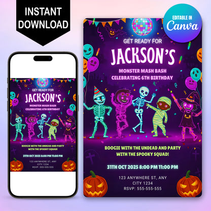 Monster Mash Halloween Birthday Invitation - CreativeRino