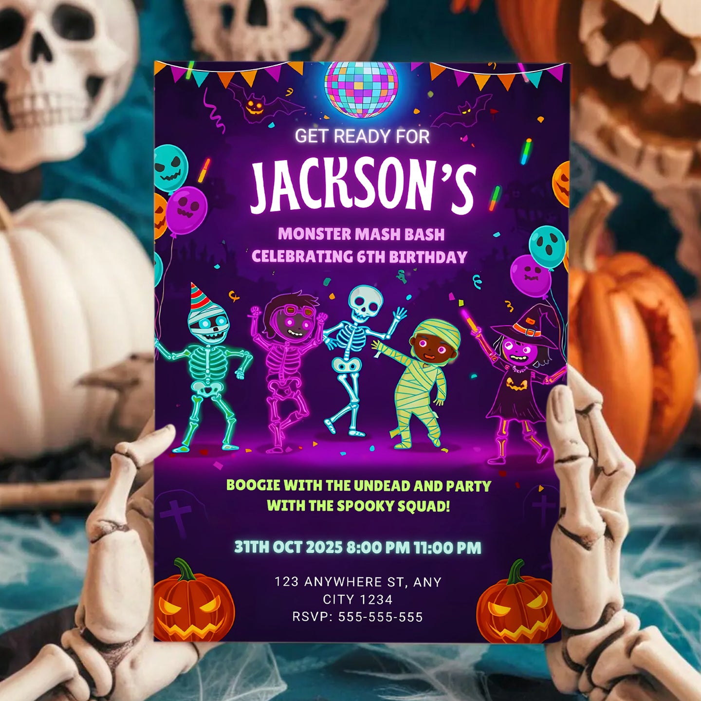 Monster Mash Halloween Birthday Invitation - CreativeRino