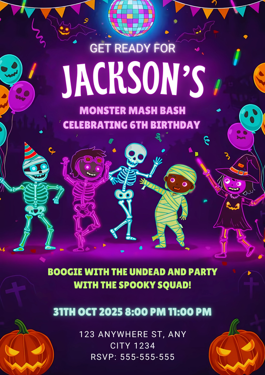 Monster Mash Halloween Birthday Invitation - CreativeRino