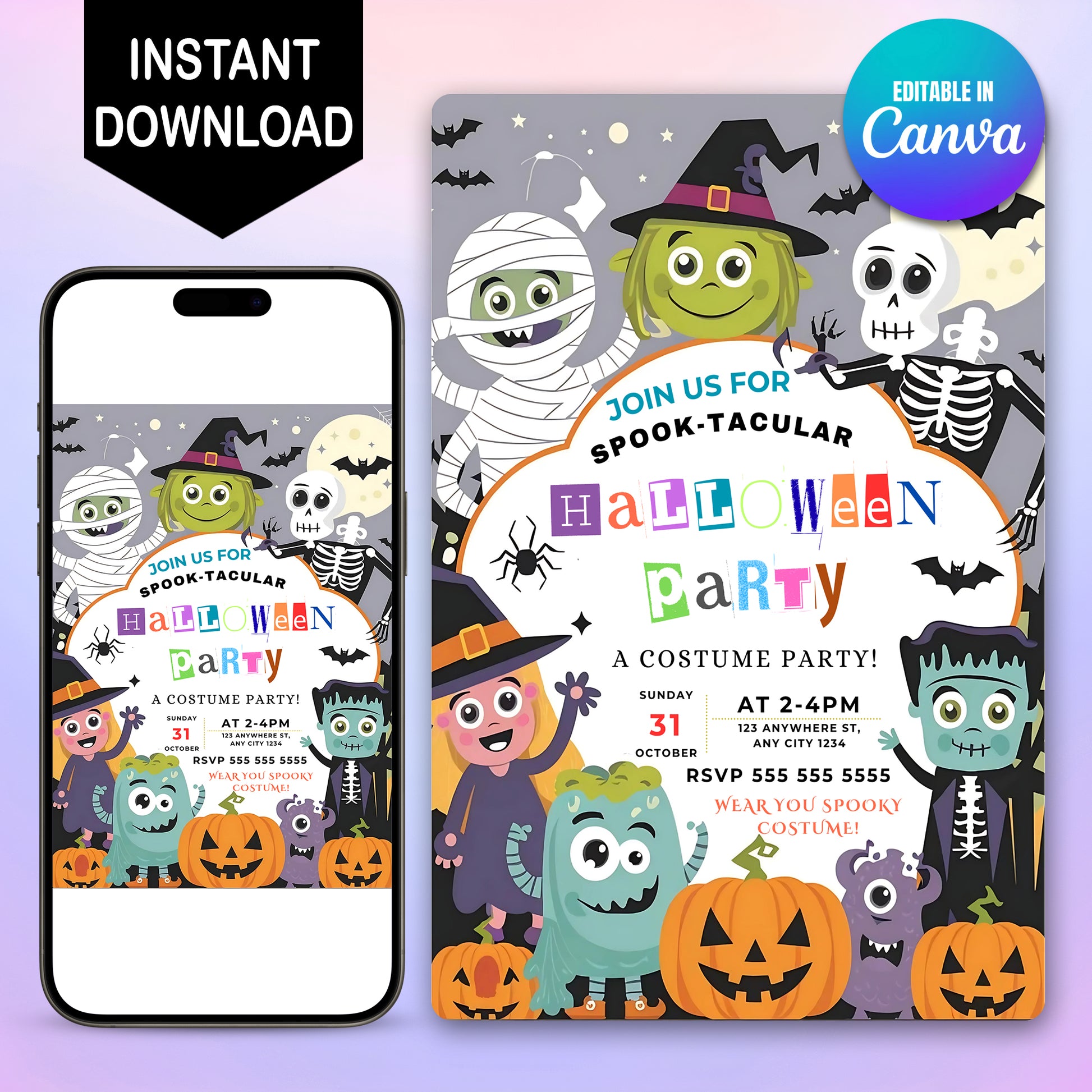 Spooky Kids Costume Party Halloween Invitation - CreativeRino
