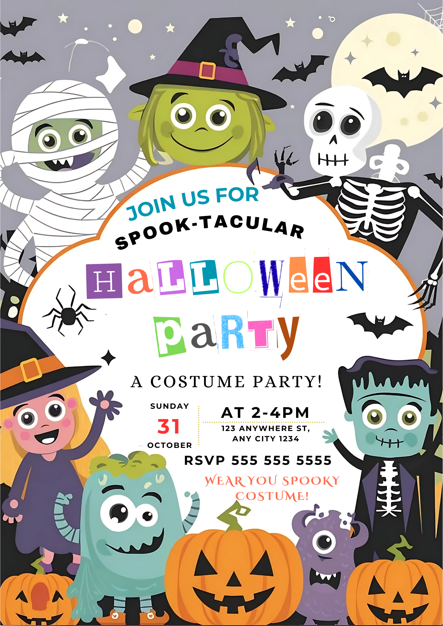 Spooky Kids Costume Party Halloween Invitation - CreativeRino