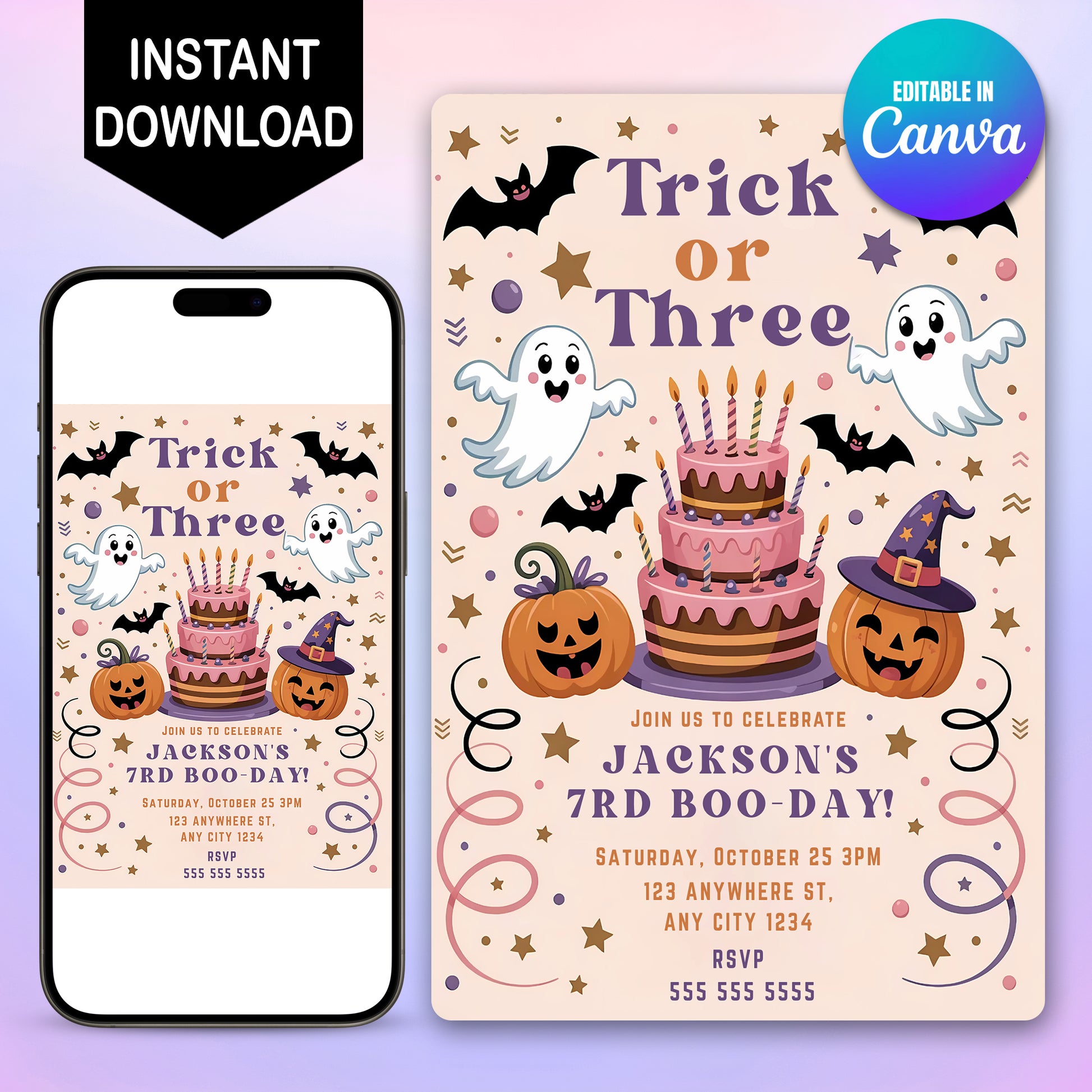 Trick or Three Halloween Birthday Invitation - CreativeRino