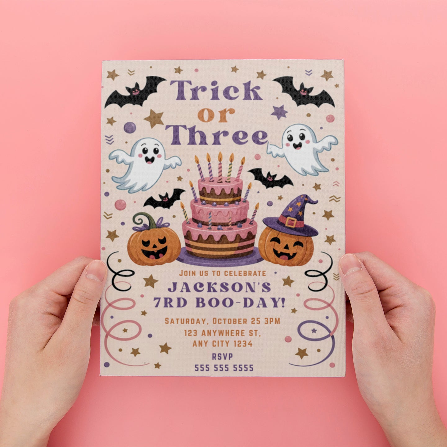 Trick or Three Halloween Birthday Invitation - CreativeRino