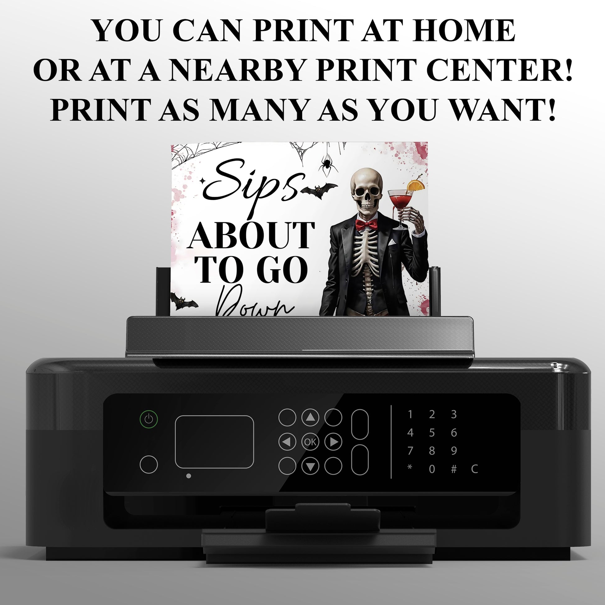 Sips About to Go Down Skeleton Halloween Party Invitation - CreativeRino