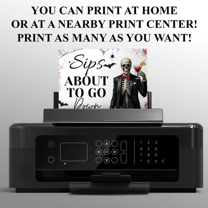 Sips About to Go Down Skeleton Halloween Party Invitation - CreativeRino