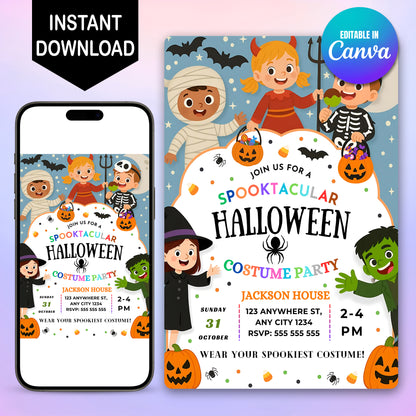 Spooky Kids Halloween Costume Party Invitation - CreativeRino