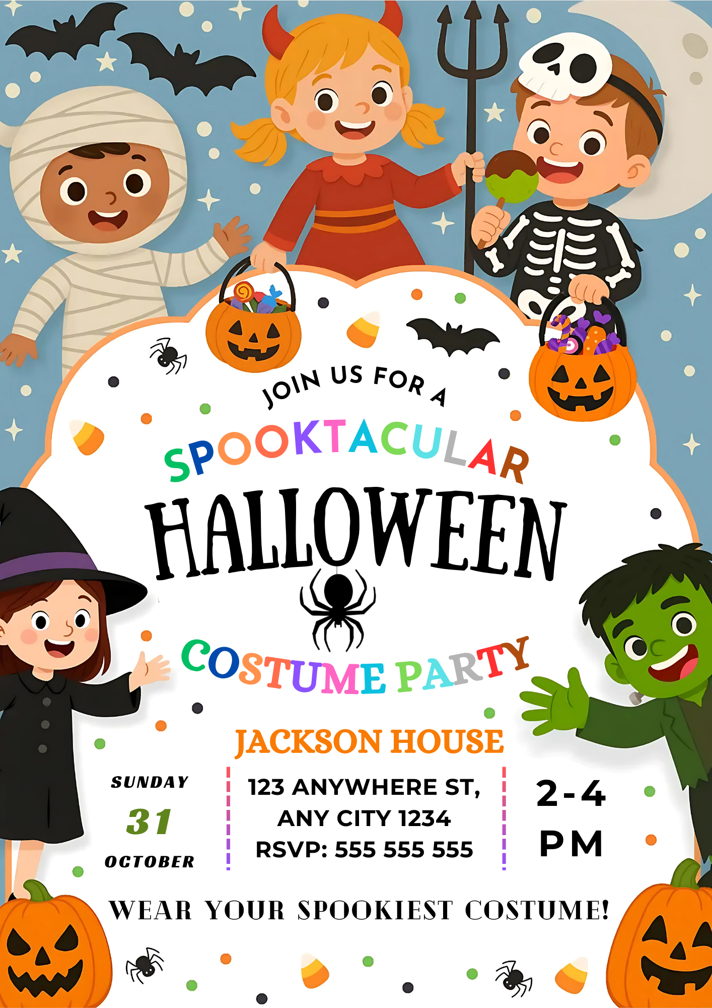 Spooky Kids Halloween Costume Party Invitation - CreativeRino