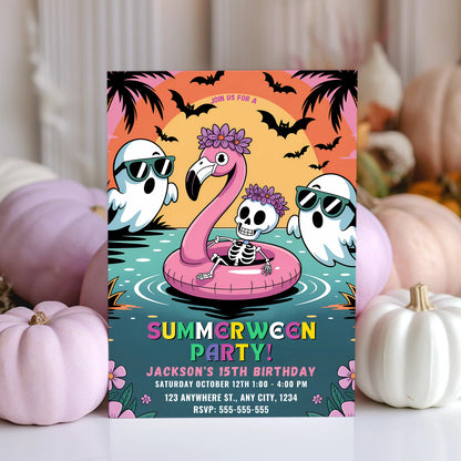 Summerween Party Invite Hot Ghoul Summer Pool Party Invitation - CreativeRino