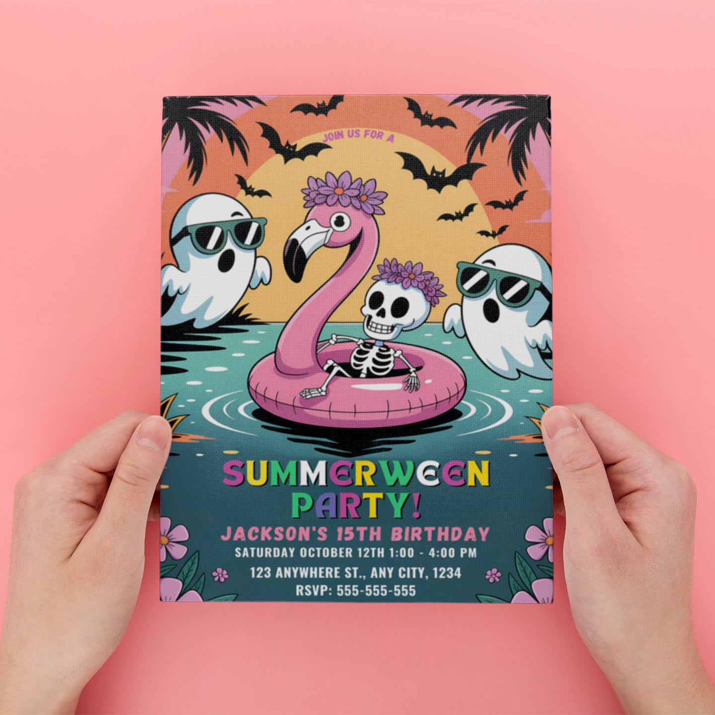 Summerween Party Invite Hot Ghoul Summer Pool Party Invitation - CreativeRino