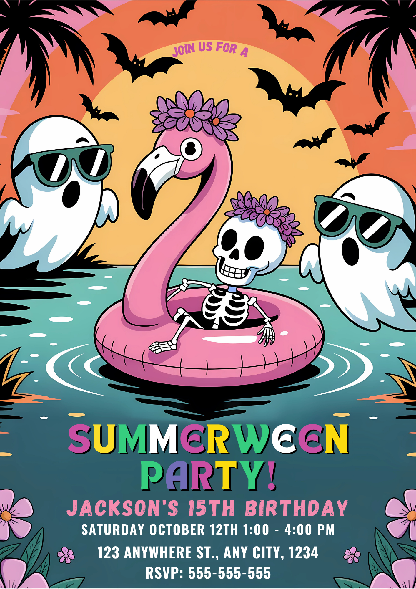 Summerween Party Invite Hot Ghoul Summer Pool Party Invitation - CreativeRino