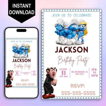 The Smurfs Birthday Invitation Template - CreativeRino