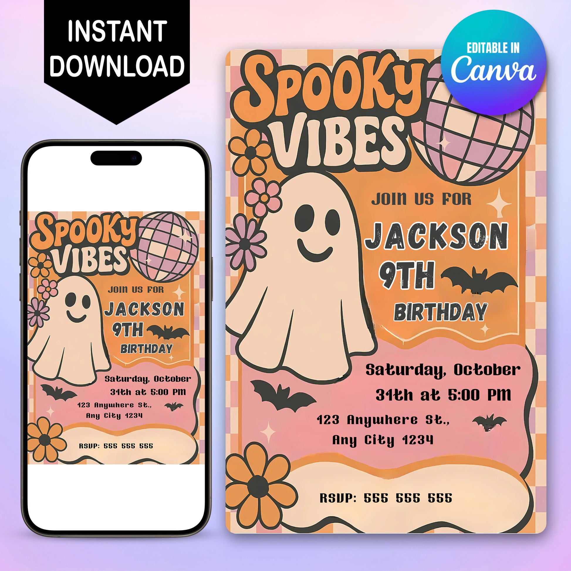 Spooky Vibes Halloween Birthday Invitation - CreativeRino