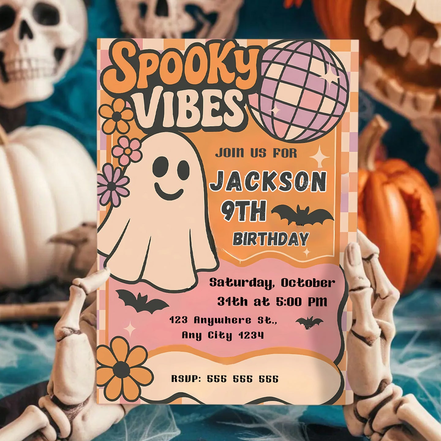 Spooky Vibes Halloween Birthday Invitation - CreativeRino