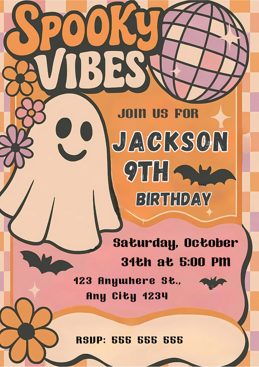 Spooky Vibes Halloween Birthday Invitation - CreativeRino
