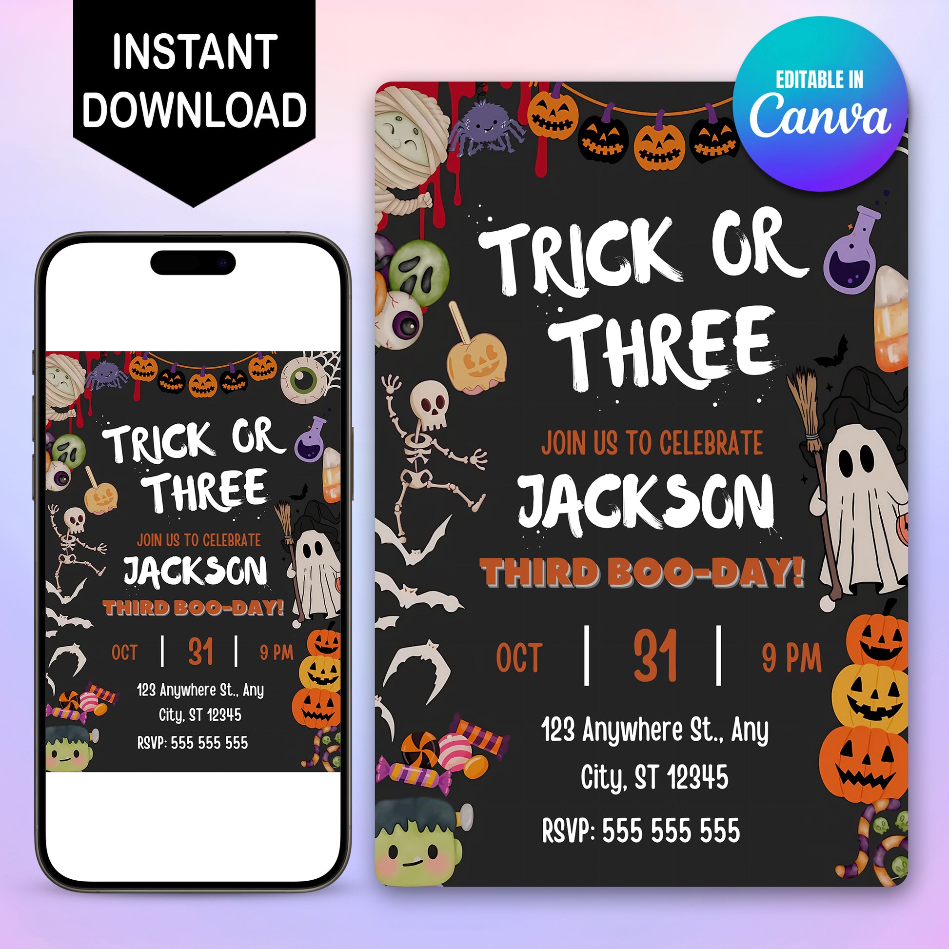 Spooky Trick or Three Halloween Party Invitation - CreativeRino