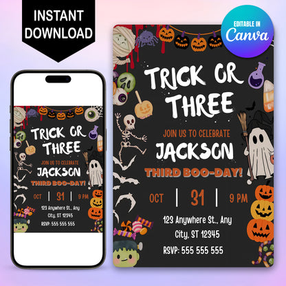 Spooky Trick or Three Halloween Party Invitation - CreativeRino
