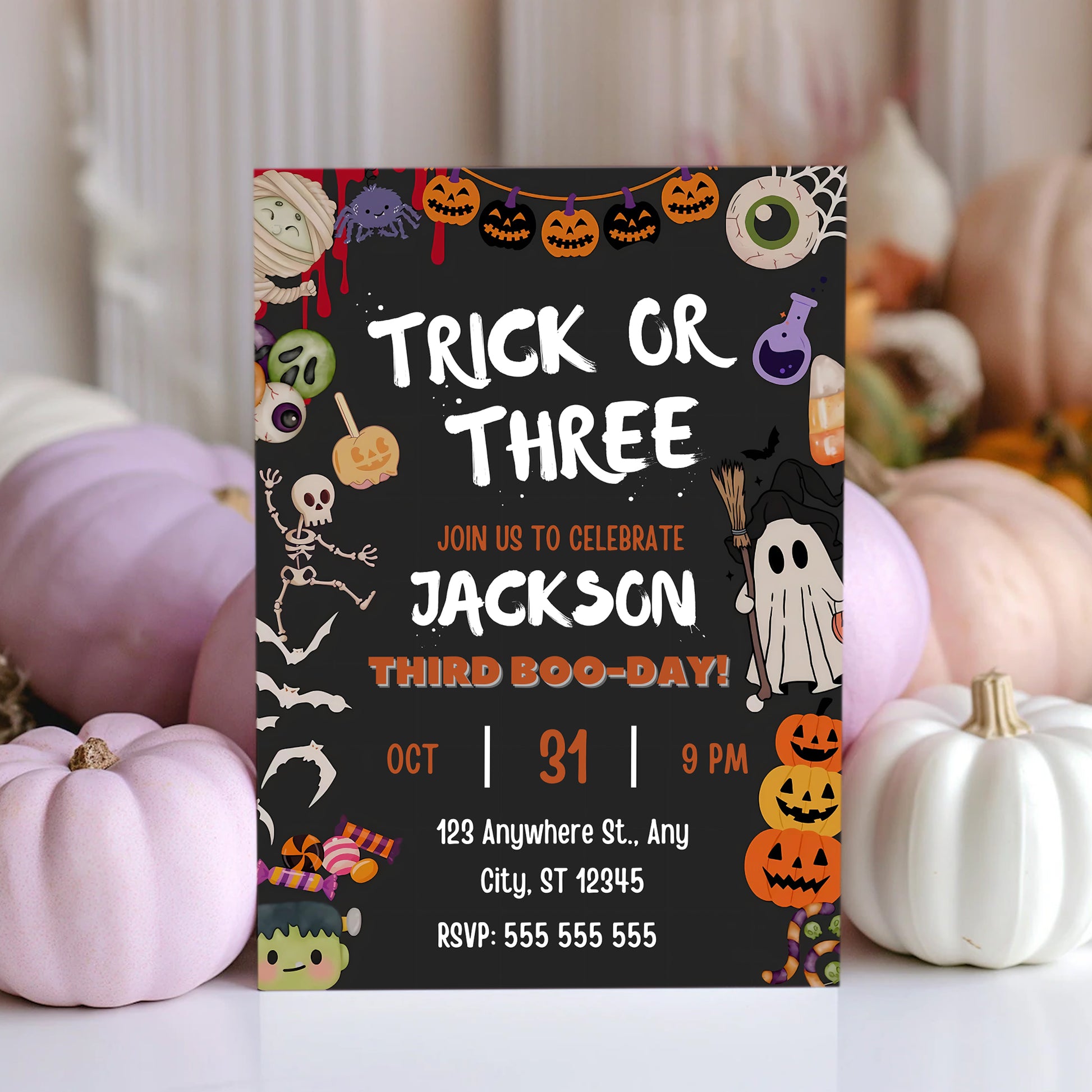 Spooky Trick or Three Halloween Party Invitation - CreativeRino