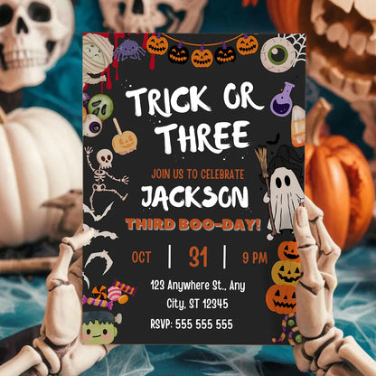 Spooky Trick or Three Halloween Party Invitation - CreativeRino