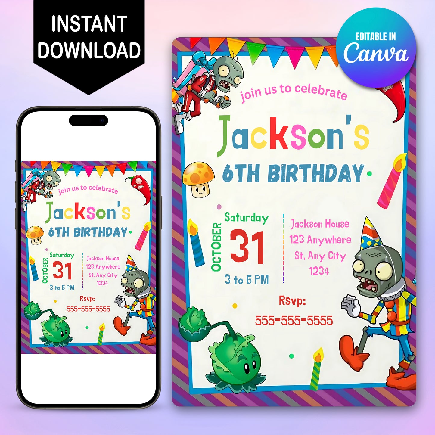 Plants vs Zombies Birthday Invitation - CreativeRino