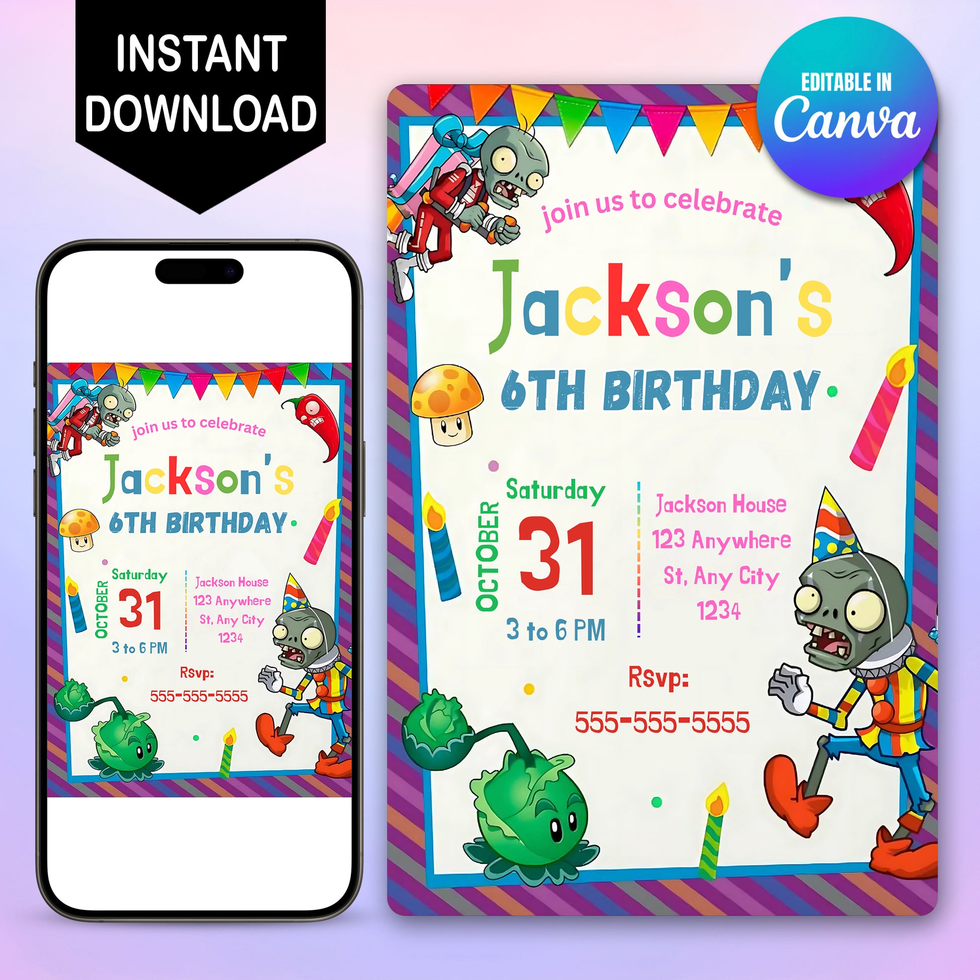 Plants vs Zombies Birthday Invitation - CreativeRino