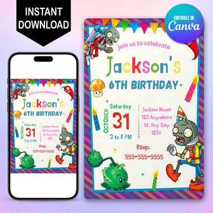 Plants vs Zombies Birthday Invitation - CreativeRino