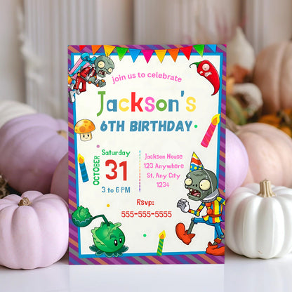 Plants vs Zombies Birthday Invitation - CreativeRino