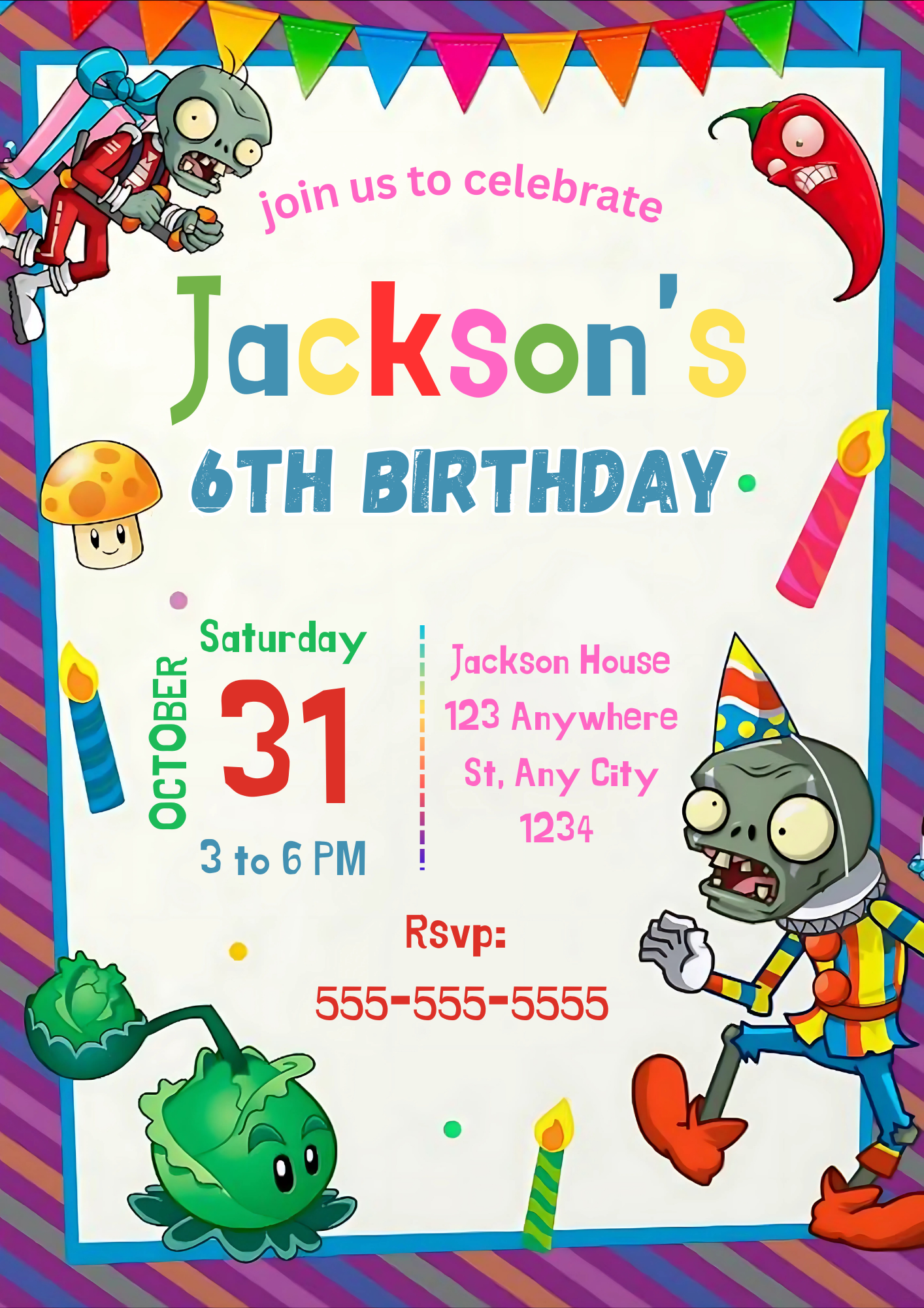 Plants vs Zombies Birthday Invitation - CreativeRino