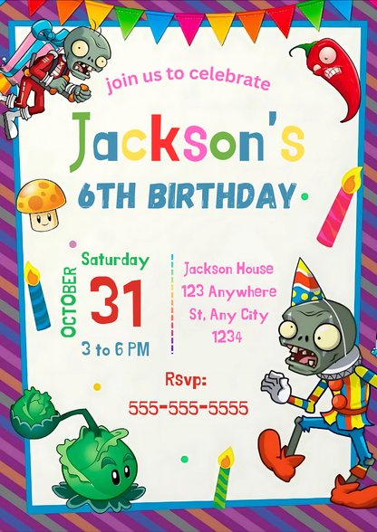 Plants vs Zombies Birthday Invitation - CreativeRino