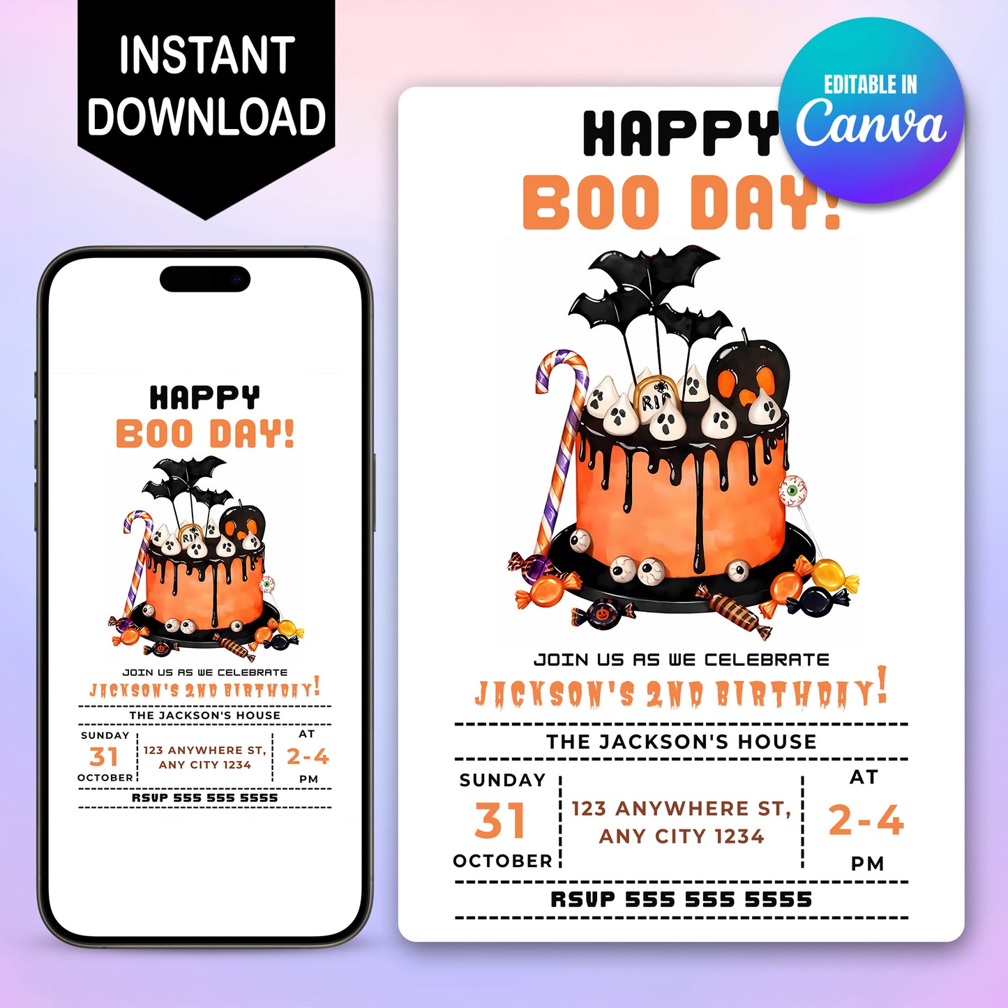 Halloween Birthday Invitation Spooky Ghost Cake - CreativeRino