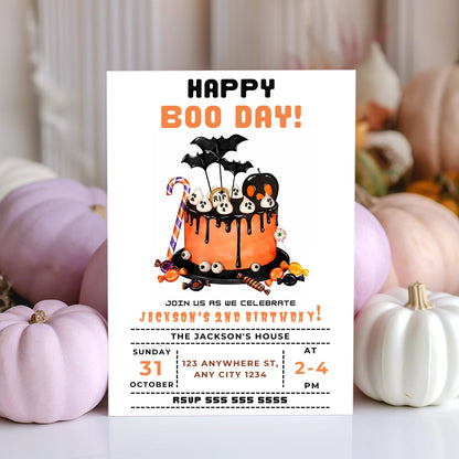 Halloween Birthday Invitation Spooky Ghost Cake - CreativeRino