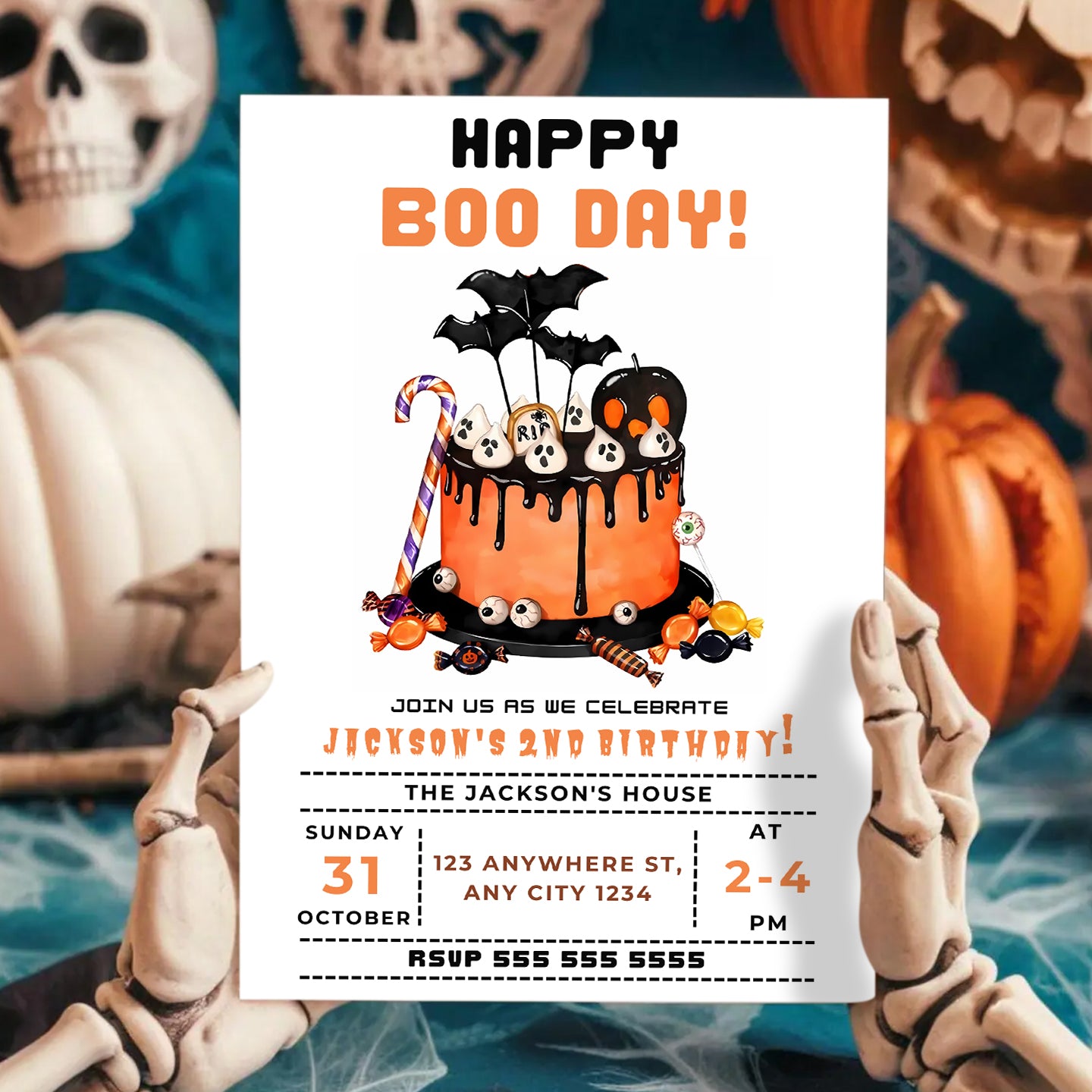 Halloween Birthday Invitation Spooky Ghost Cake - CreativeRino