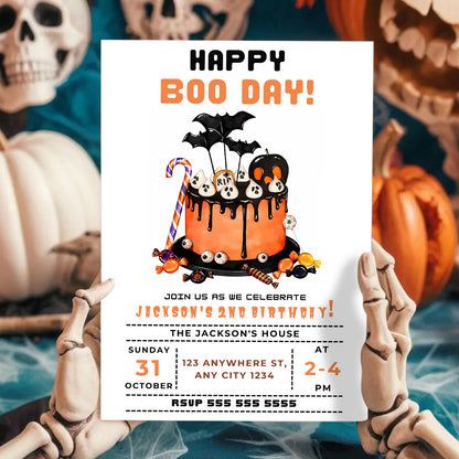 Halloween Birthday Invitation Spooky Ghost Cake - CreativeRino