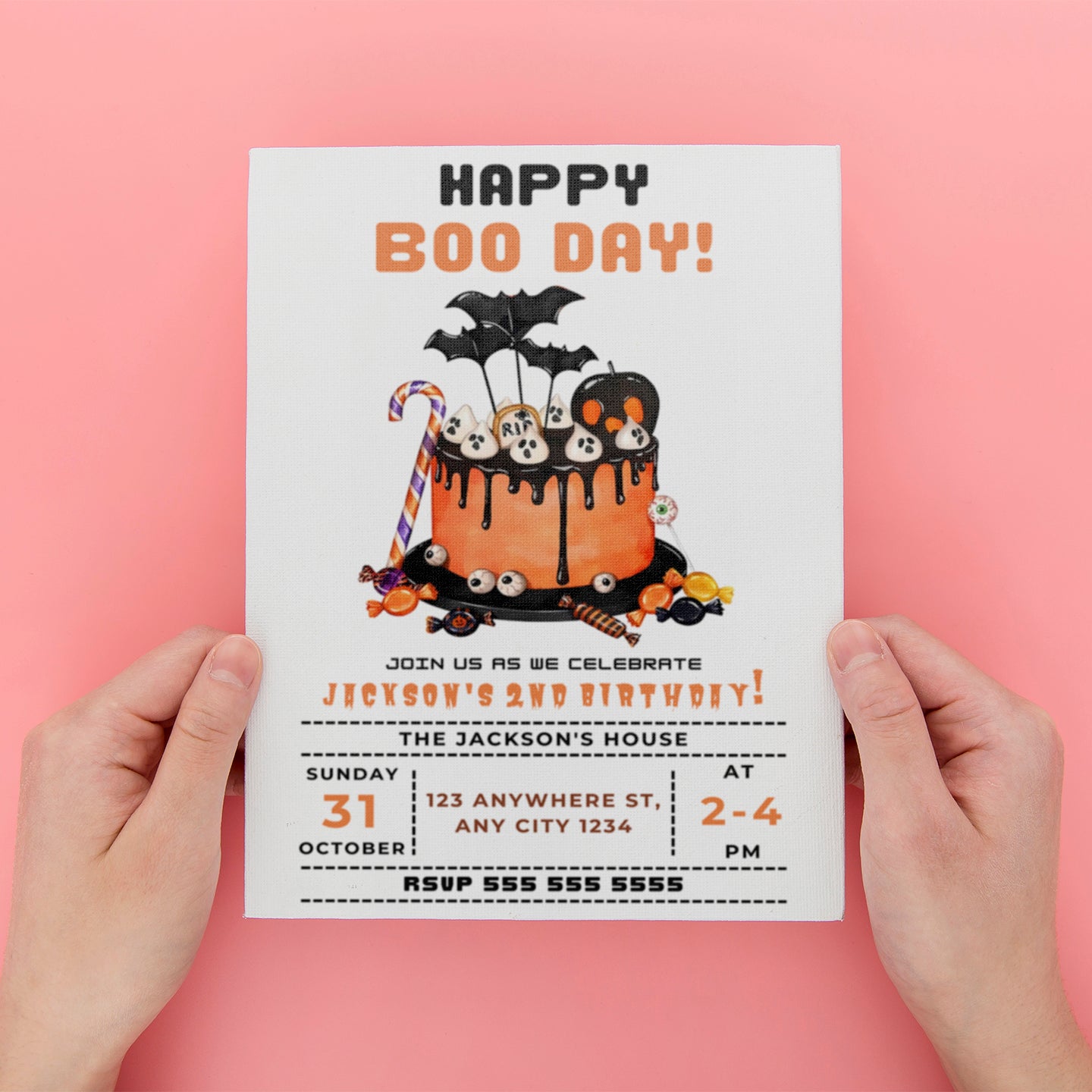 Halloween Birthday Invitation Spooky Ghost Cake - CreativeRino
