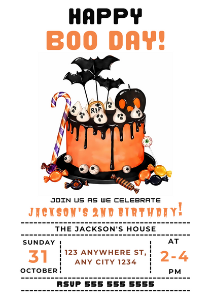 Halloween Birthday Invitation Spooky Ghost Cake - CreativeRino