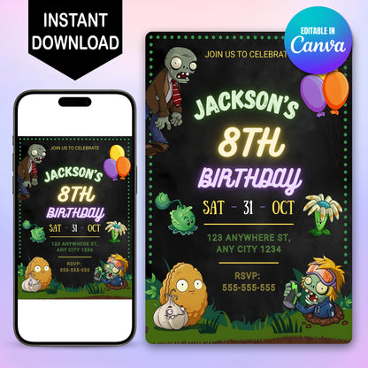 Plants vs Zombies Birthday Party Invitation - CreativeRino