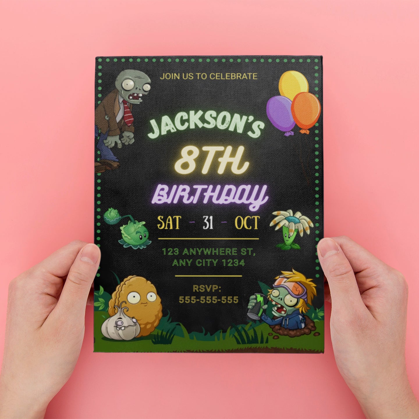 Plants vs Zombies Birthday Party Invitation - CreativeRino