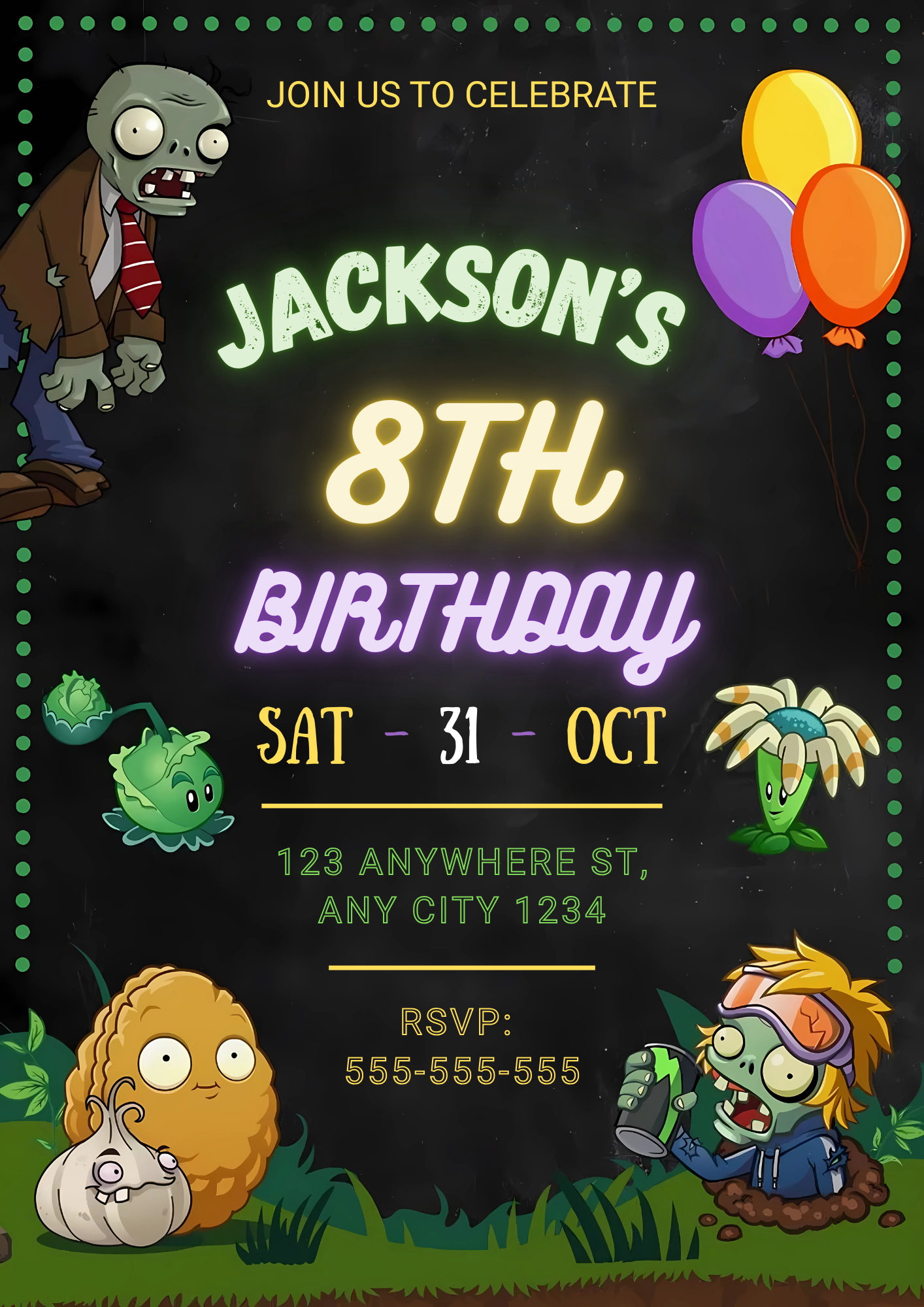 Plants vs Zombies Birthday Party Invitation - CreativeRino