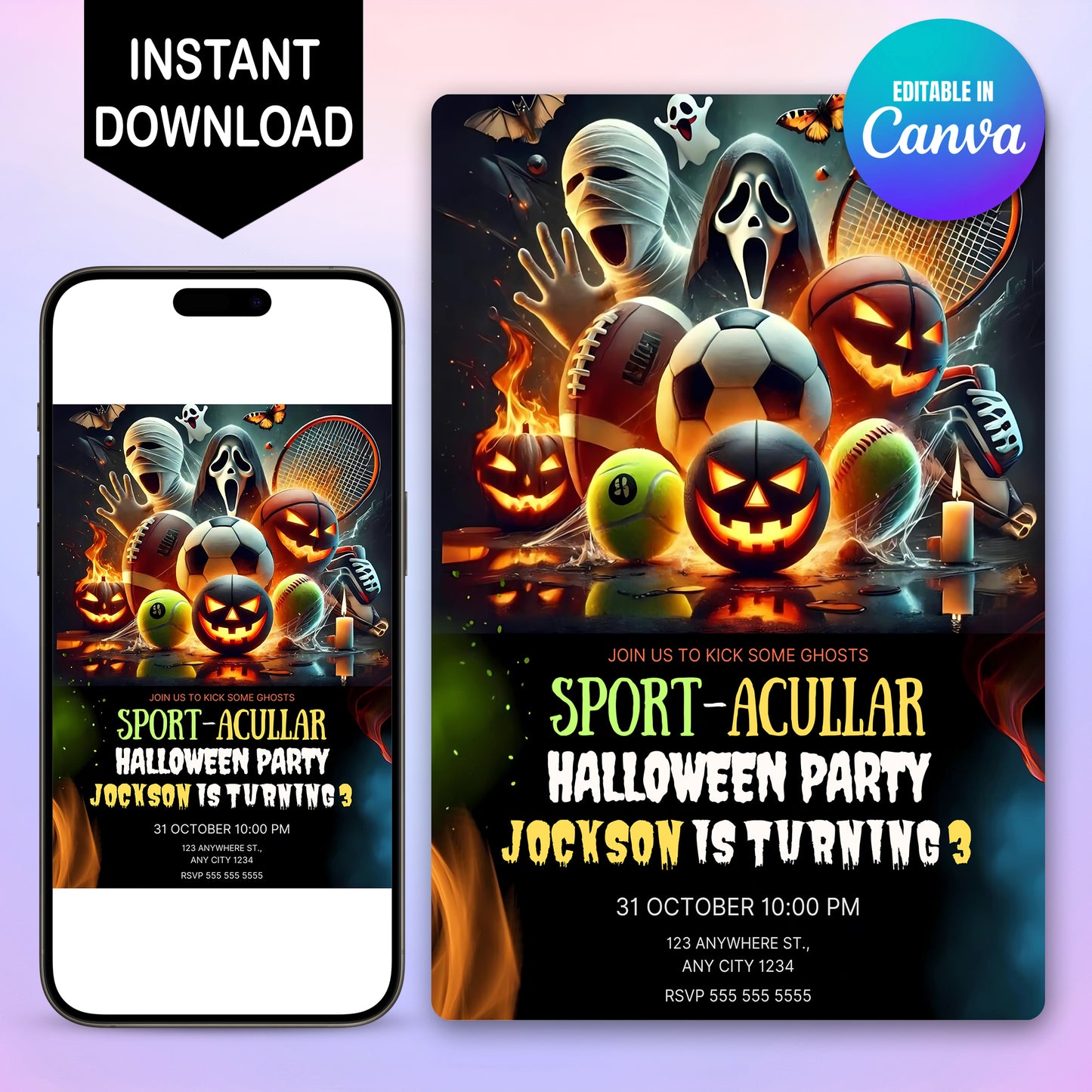 Sports Halloween Birthday Invitation - CreativeRino