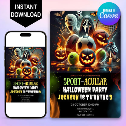 Sports Halloween Birthday Invitation - CreativeRino