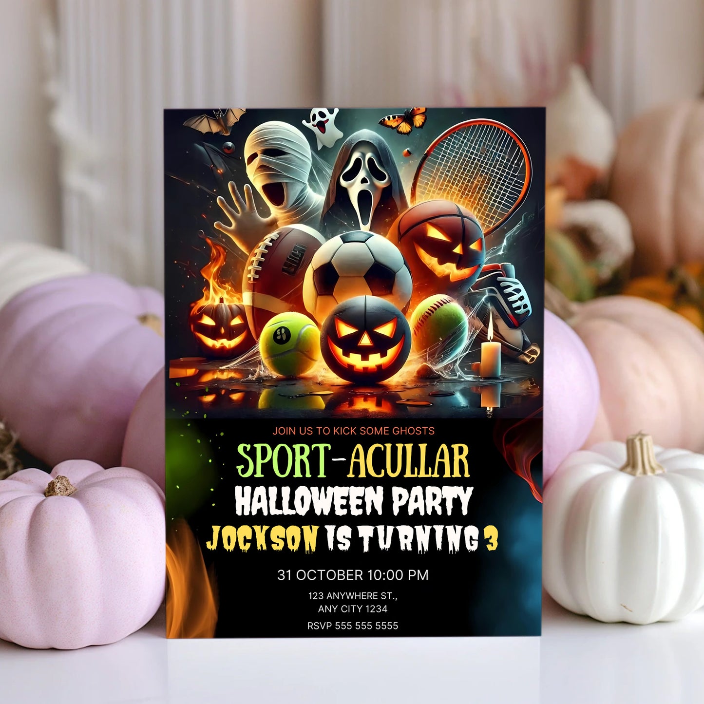 Sports Halloween Birthday Invitation - CreativeRino